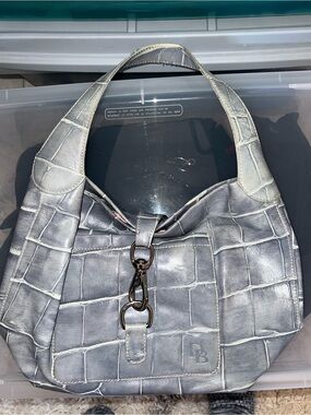 Dooney and Burke Croc-Embossed Shoulder Bag in Silver
